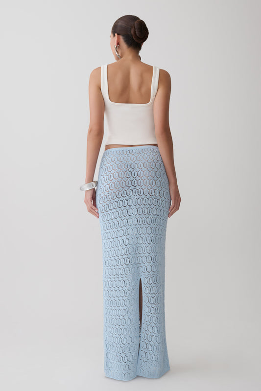 Falda Maxi de Crochet Tejida Courtney - Azul Pálido