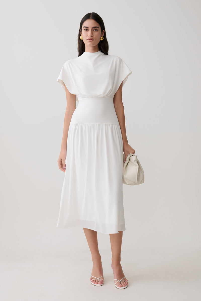 Vestido Midi Cuello Alto Cowl Ailla - Blanco