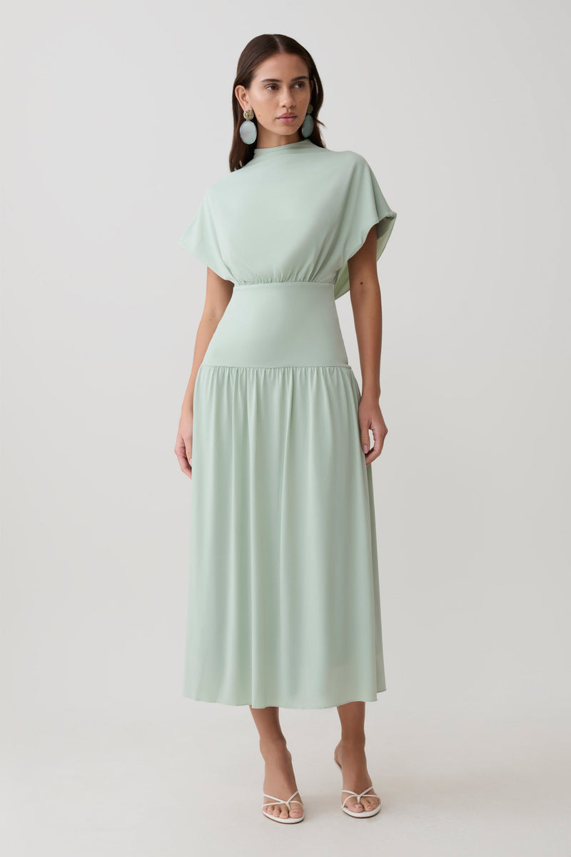 Vestido Midi Cuello Alto Cowl Ailla - Gris Aqua