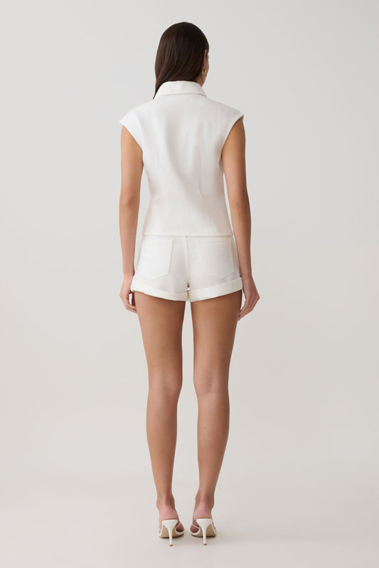 Shorts de Denim Dobladillo Enrollado Krissy - Blanco