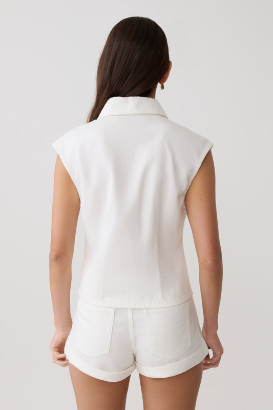 Top Largo de Denim con Cuello Jeremy - Blanco