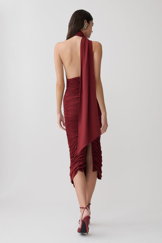 Vestido Midi Drapeado Giannie - Merlot