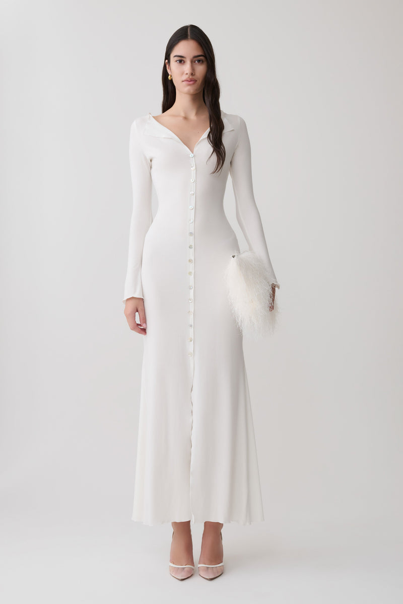 Vestido Maxi Manga Larga con Botones Tanya - Blanco