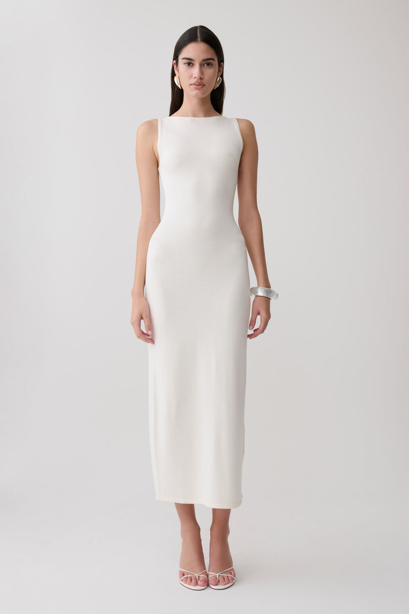 Vestido Midi Sin Mangas Cuello Barco Boston - Marfil