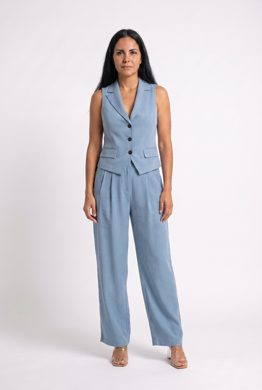 Conjunto de dos piezas para mujer con cuello en V y botones