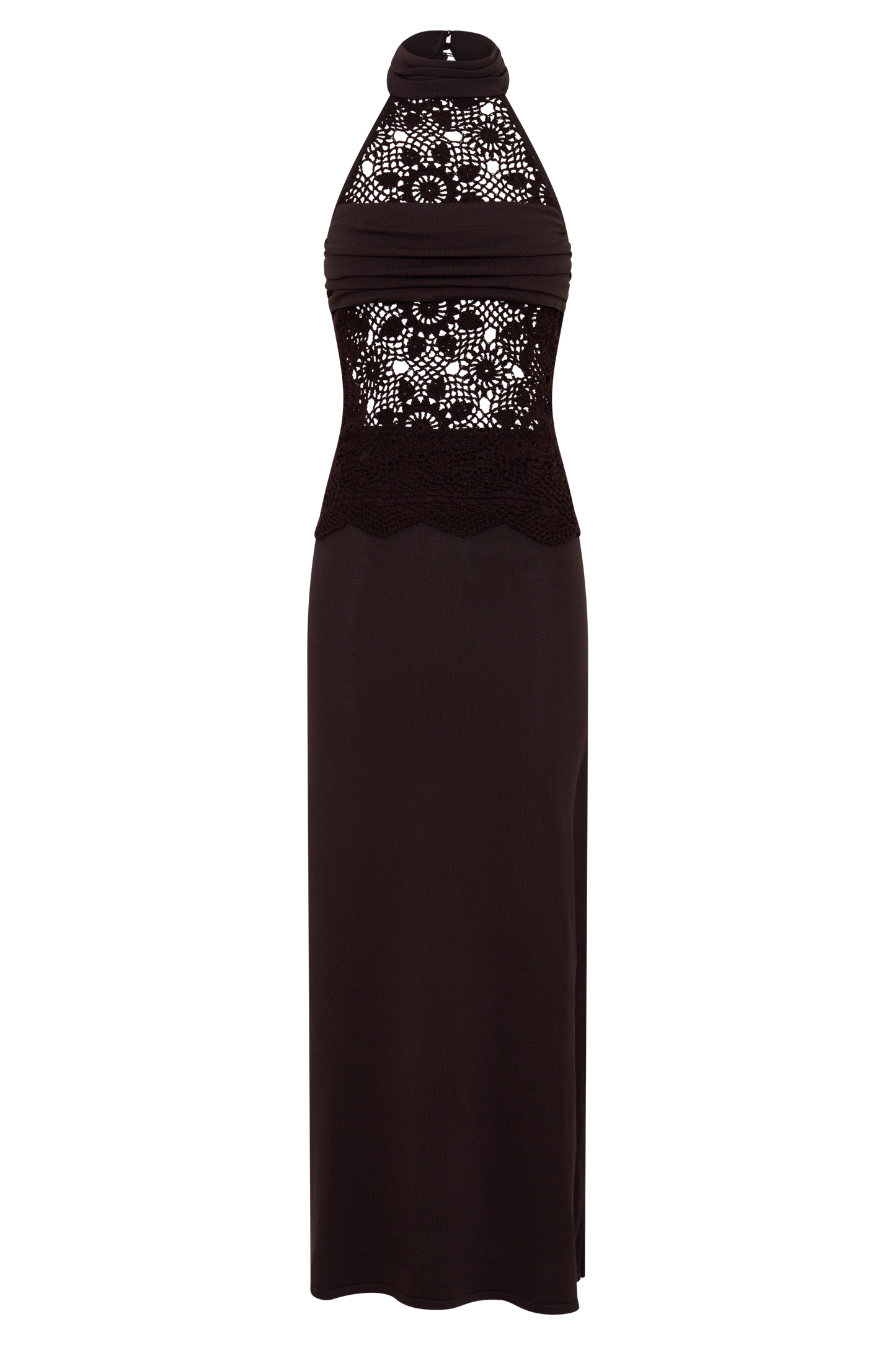 Vestido Maxi de Punto y Crochet Tessie - Chocolate Oscuro
