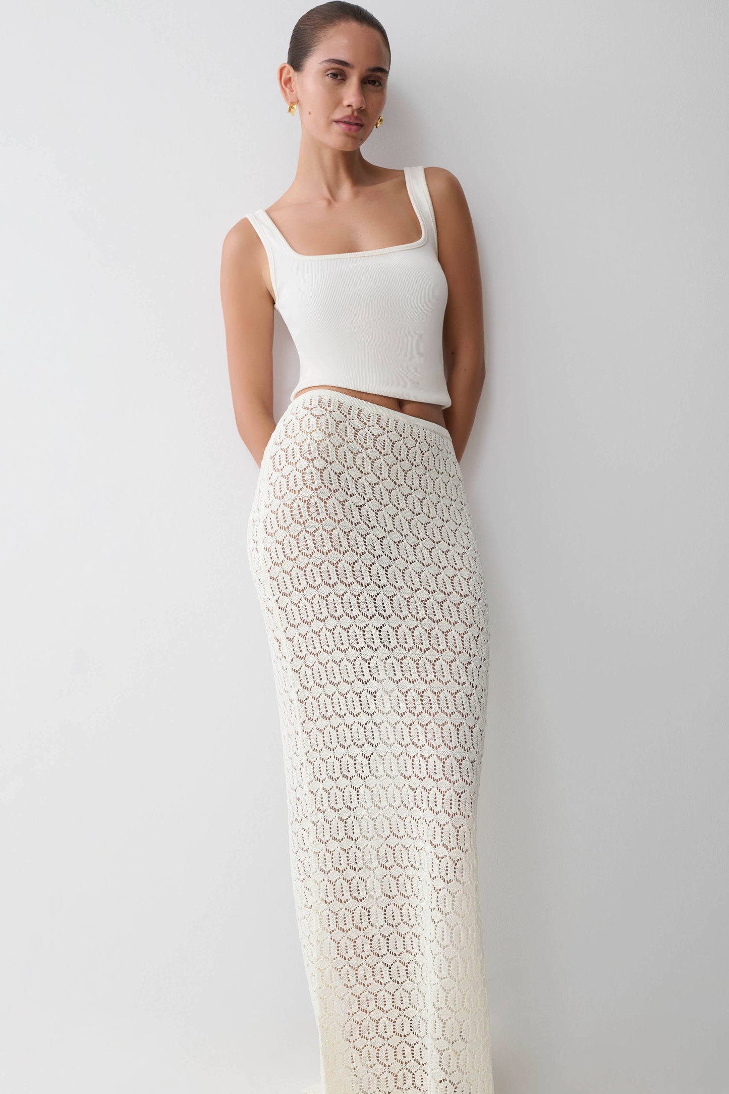 Falda Maxi de Crochet Tejida Courtney - Marfil