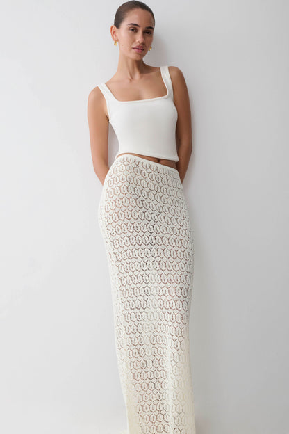 Falda Maxi de Crochet Tejida Courtney - Marfil
