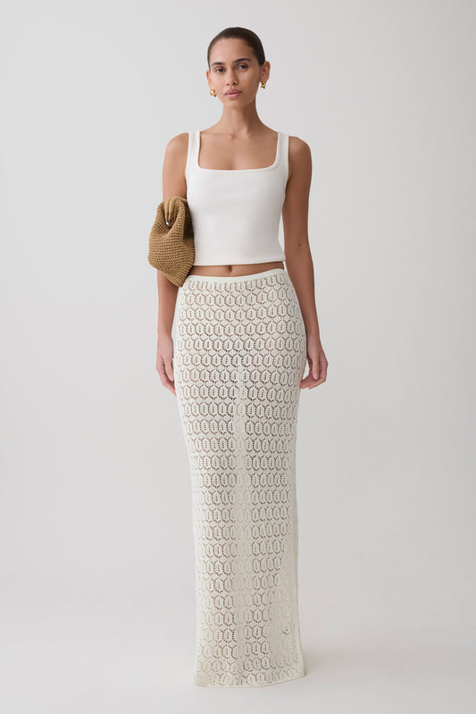 Falda Maxi de Crochet Tejida Courtney - Marfil
