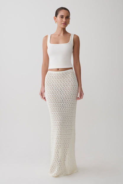 Falda Maxi de Crochet Tejida Courtney - Marfil