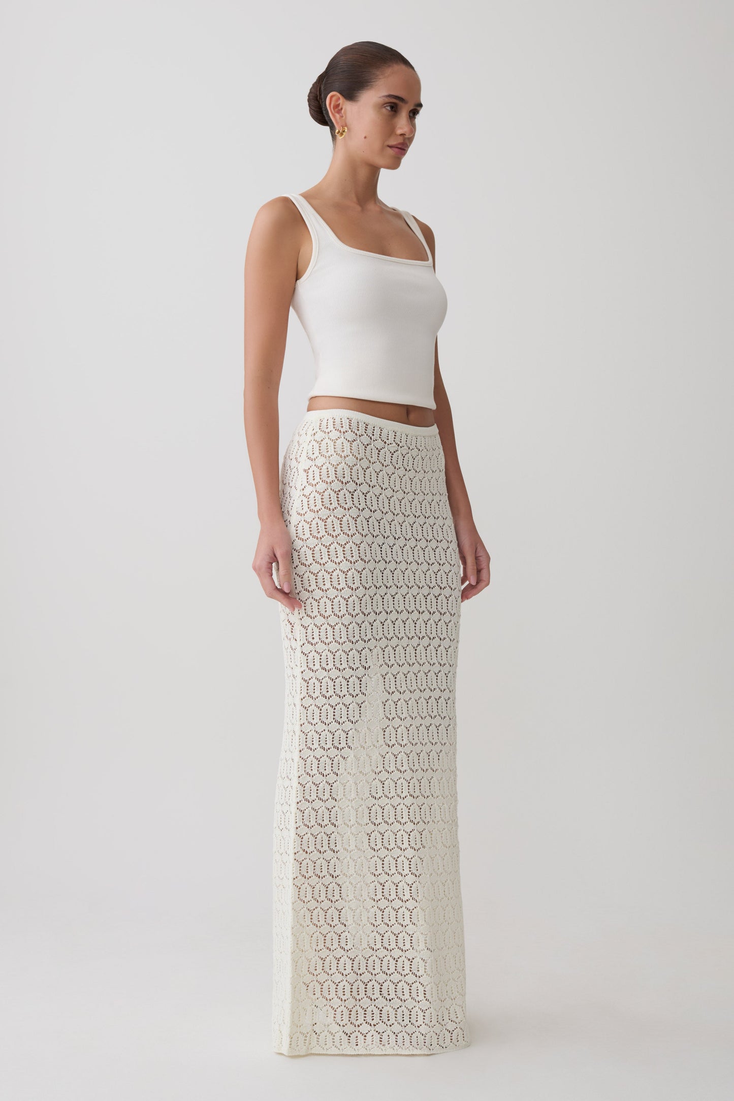 Falda Maxi de Crochet Tejida Courtney - Marfil