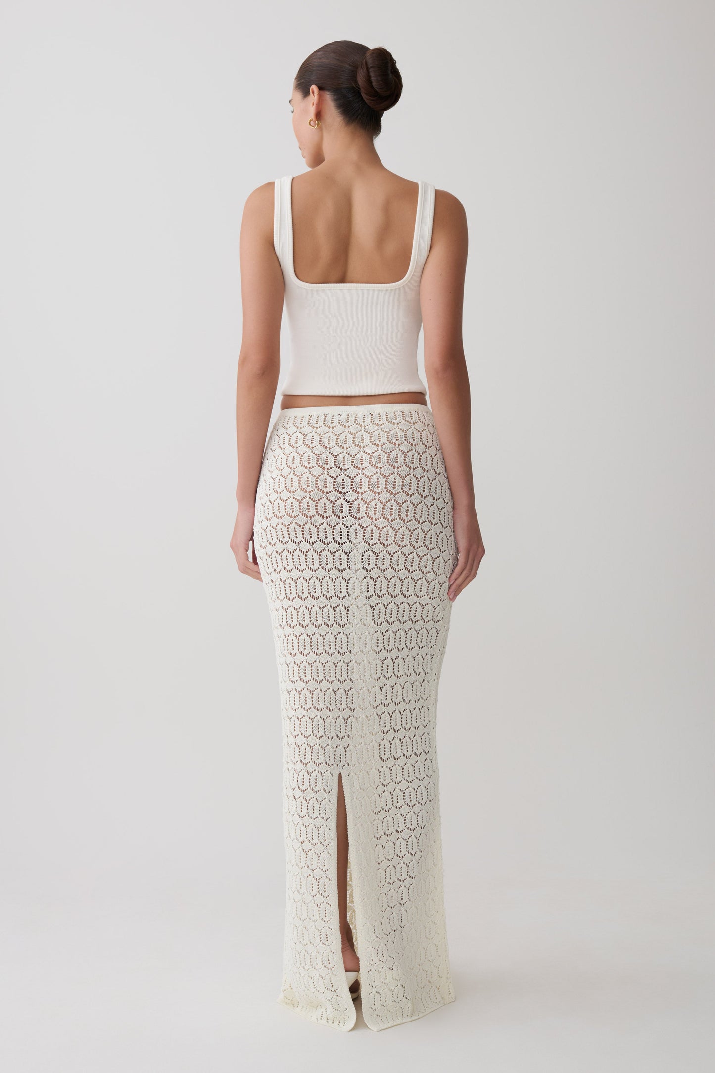 Falda Maxi de Crochet Tejida Courtney - Marfil