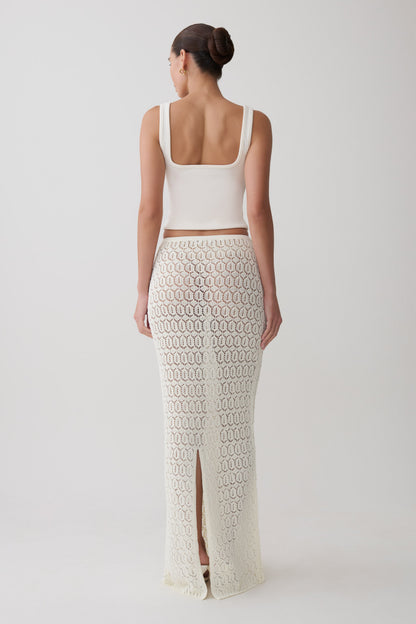 Falda Maxi de Crochet Tejida Courtney - Marfil