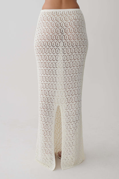 Falda Maxi de Crochet Tejida Courtney - Marfil