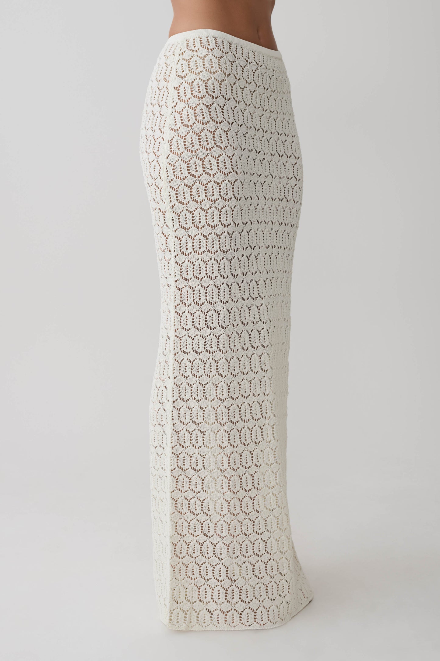 Falda Maxi de Crochet Tejida Courtney - Marfil