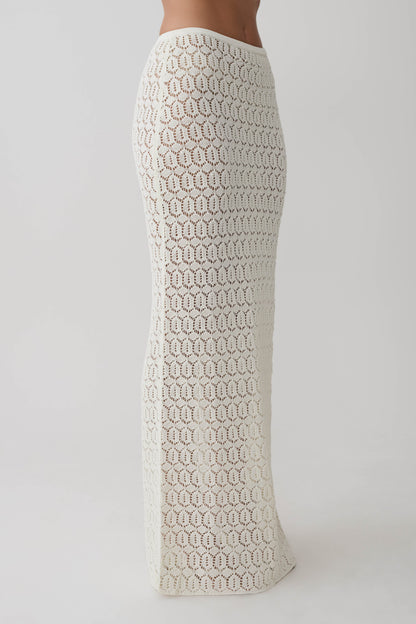 Falda Maxi de Crochet Tejida Courtney - Marfil