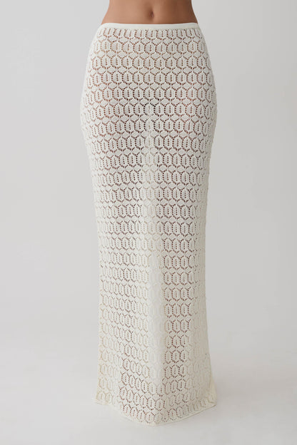 Falda Maxi de Crochet Tejida Courtney - Marfil