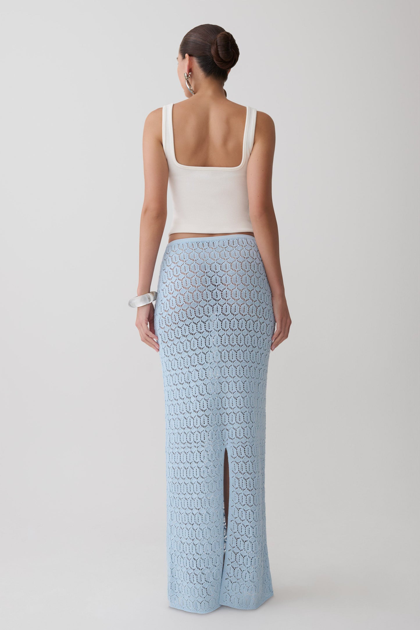 Falda Maxi de Crochet Tejida Courtney - Azul Pálido