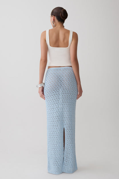 Falda Maxi de Crochet Tejida Courtney - Azul Pálido