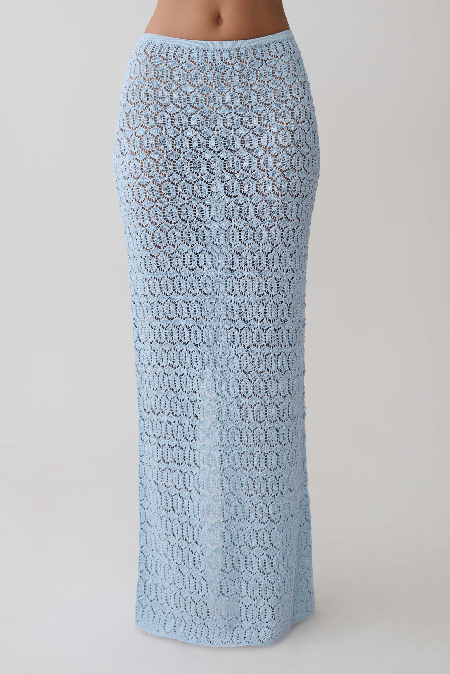 Falda Maxi de Crochet Tejida Courtney - Azul Pálido