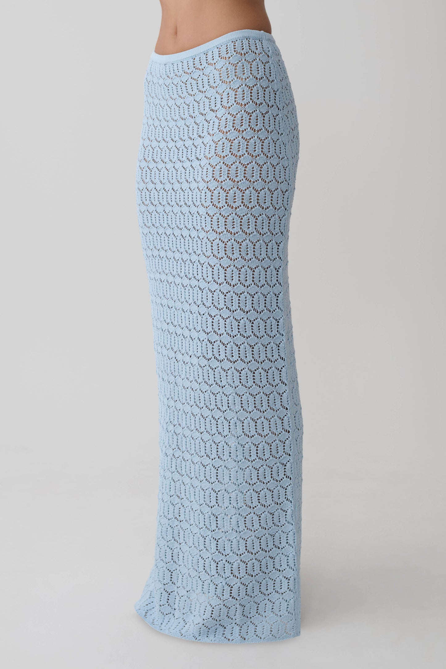 Falda Maxi de Crochet Tejida Courtney - Azul Pálido