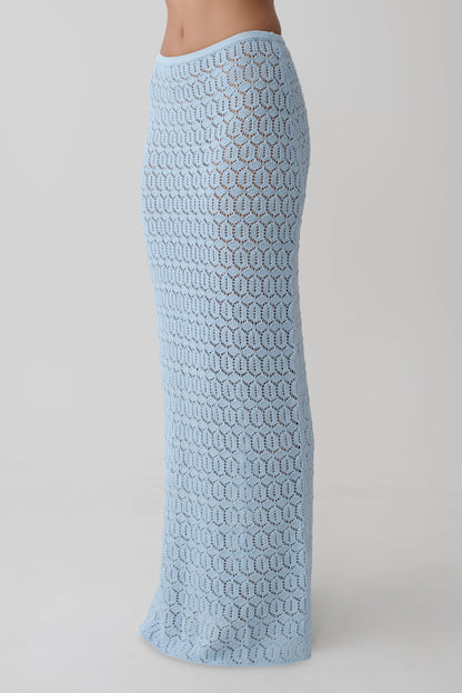 Falda Maxi de Crochet Tejida Courtney - Azul Pálido
