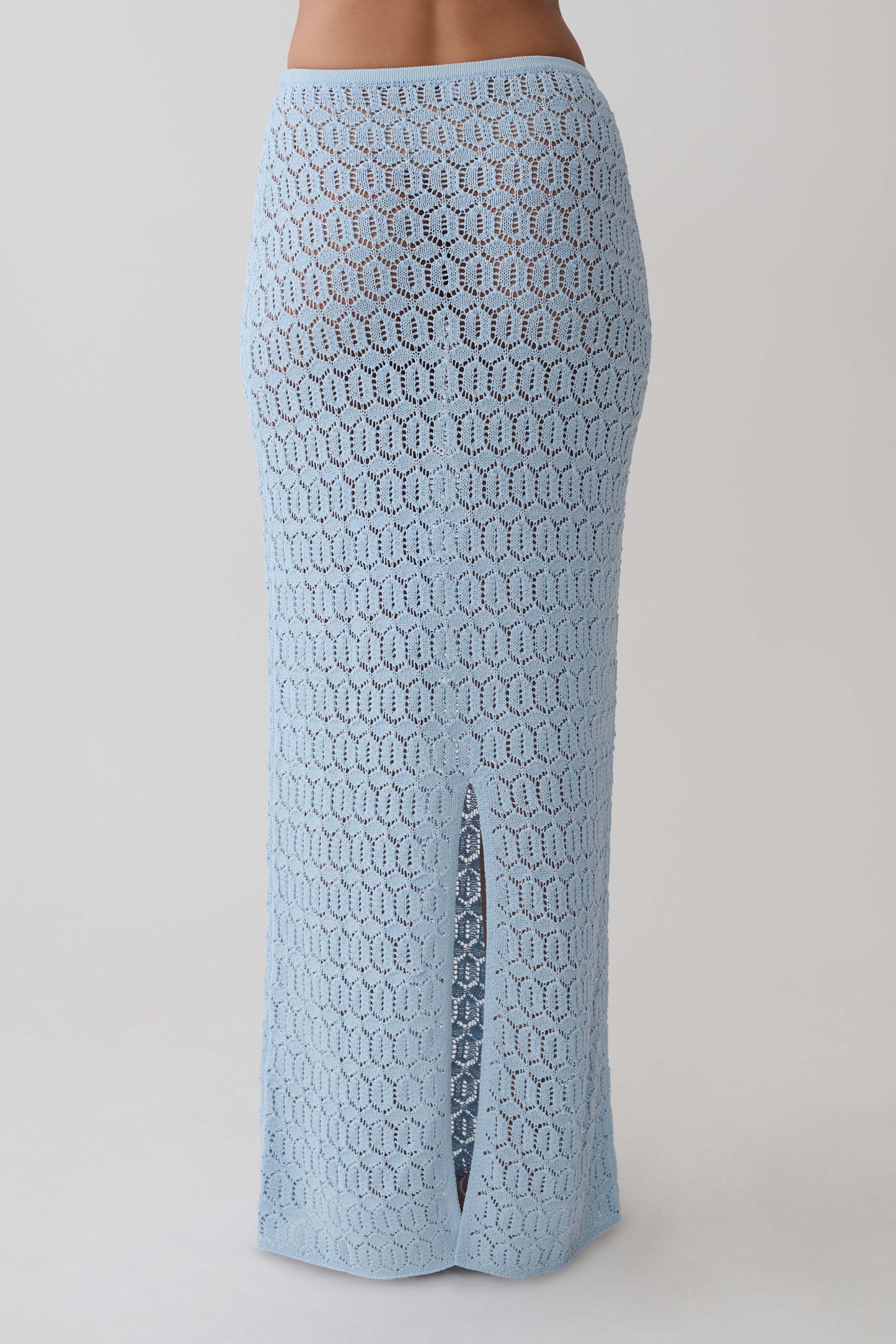 Falda Maxi de Crochet Tejida Courtney - Azul Pálido