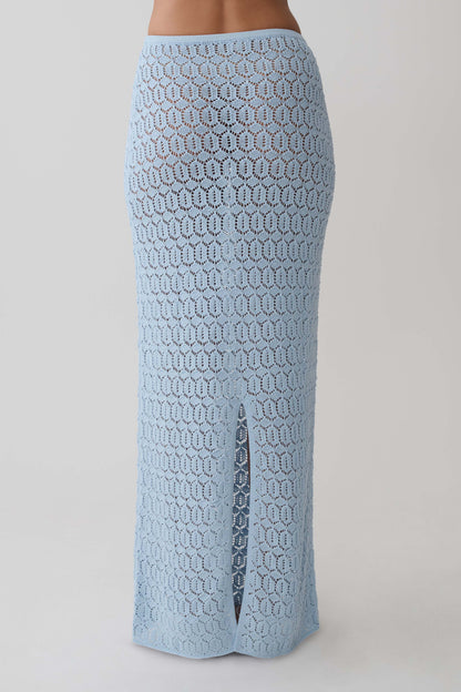 Falda Maxi de Crochet Tejida Courtney - Azul Pálido