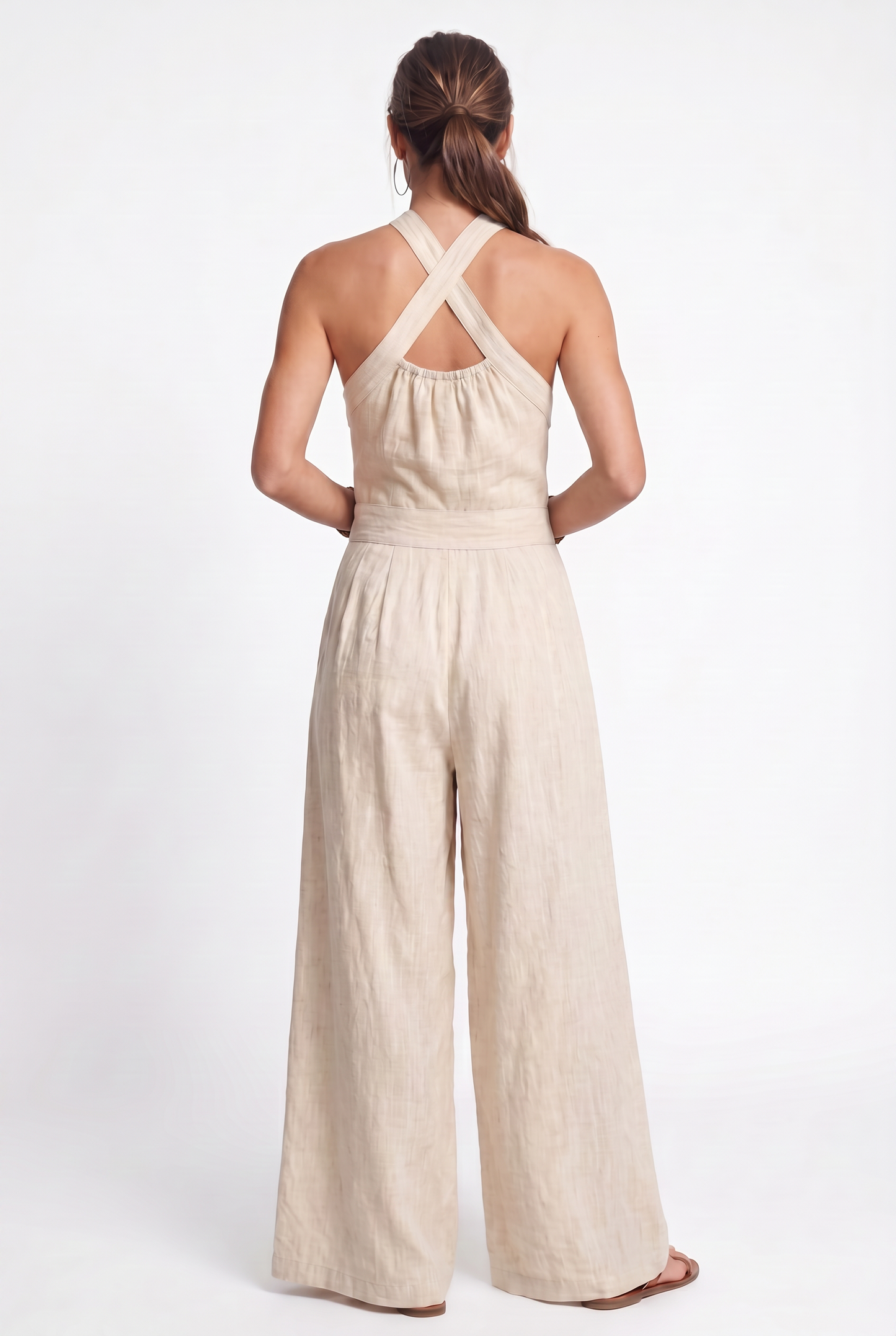 Bianca | Mono de lino y algodón con un elegante escote cruzado