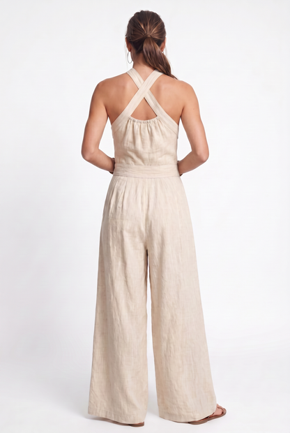 Bianca | Mono de lino y algodón con un elegante escote cruzado