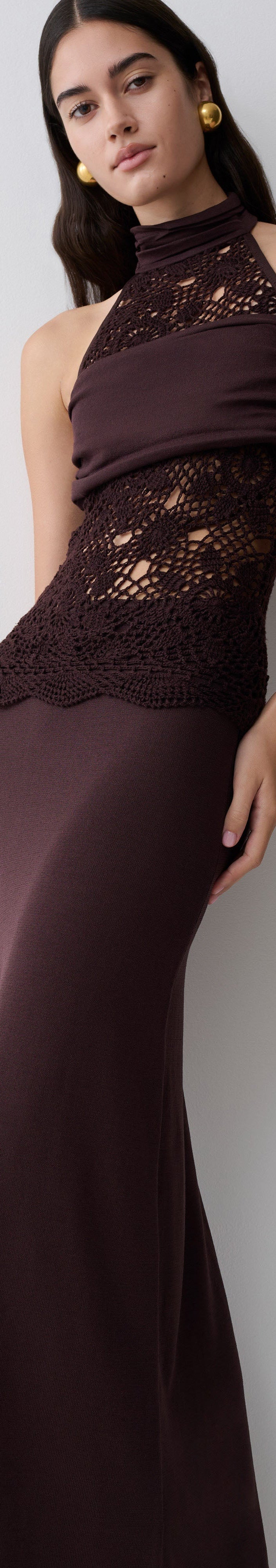 Vestido Maxi de Punto y Crochet Tessie - Chocolate Oscuro