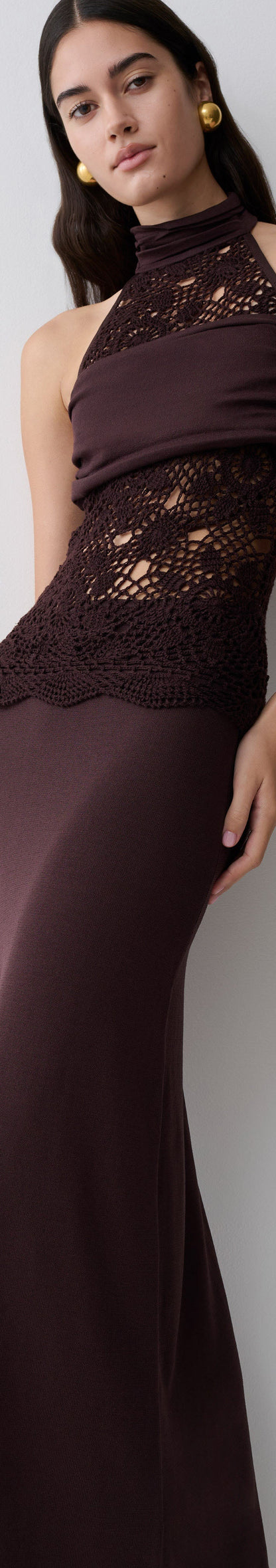 Vestido Maxi de Punto y Crochet Tessie - Chocolate Oscuro