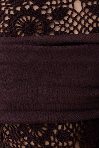 Vestido Maxi de Punto y Crochet Tessie - Chocolate Oscuro