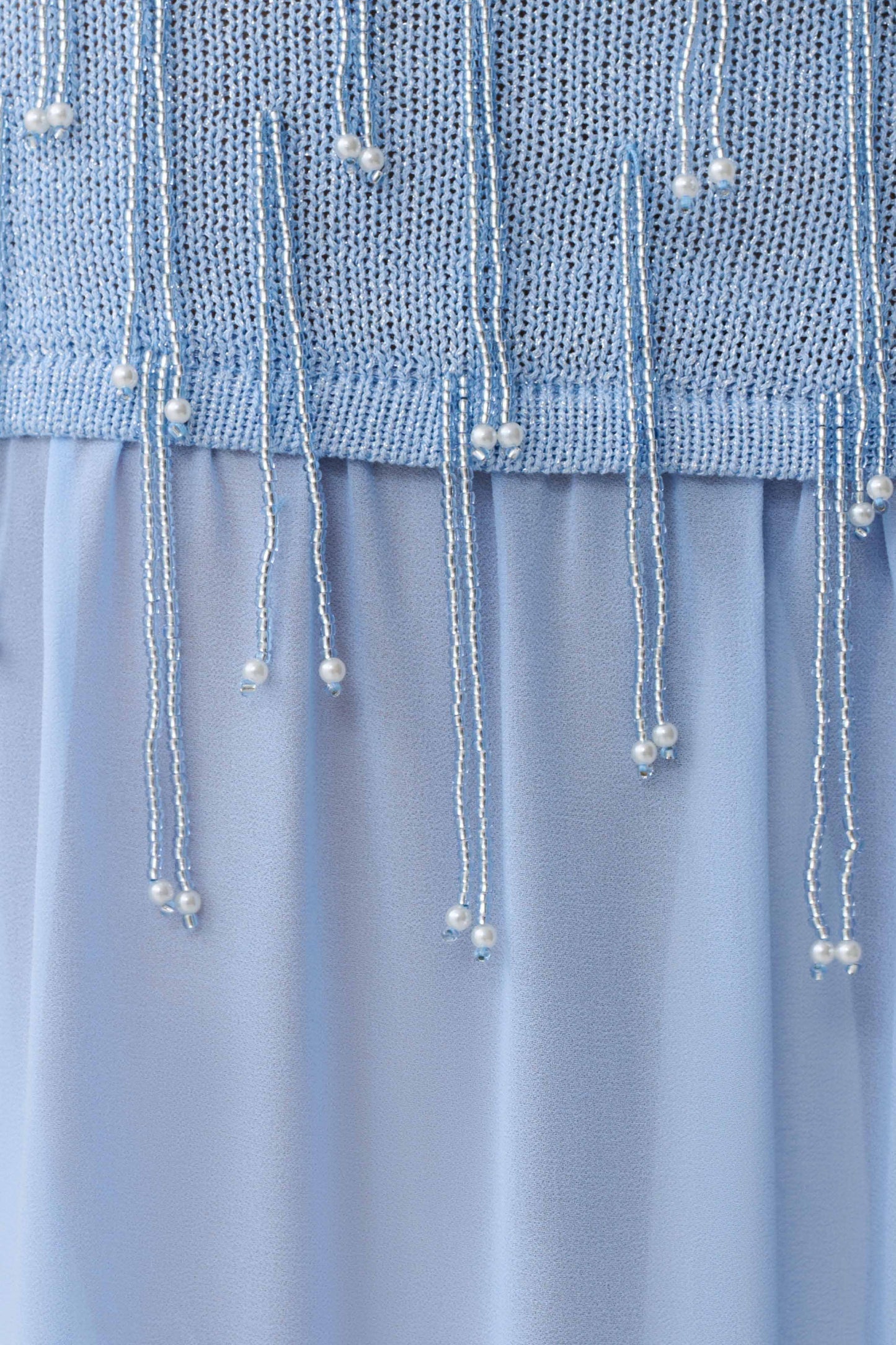 Vestido Maxi de Punto con Cuentas y Gasa Belinda - Azul Claro