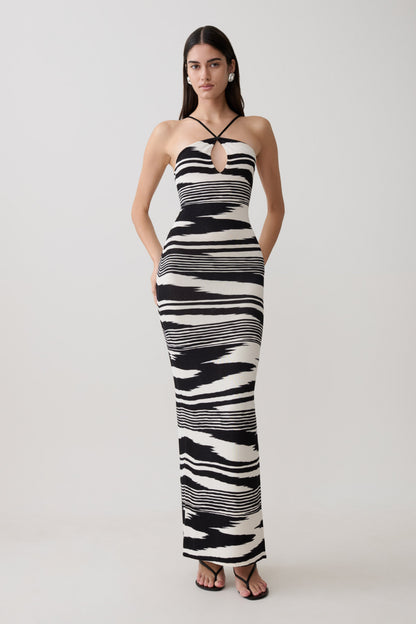 Vestido Maxi de Punto Cruzado Ashtin - Estampado Linear Shift