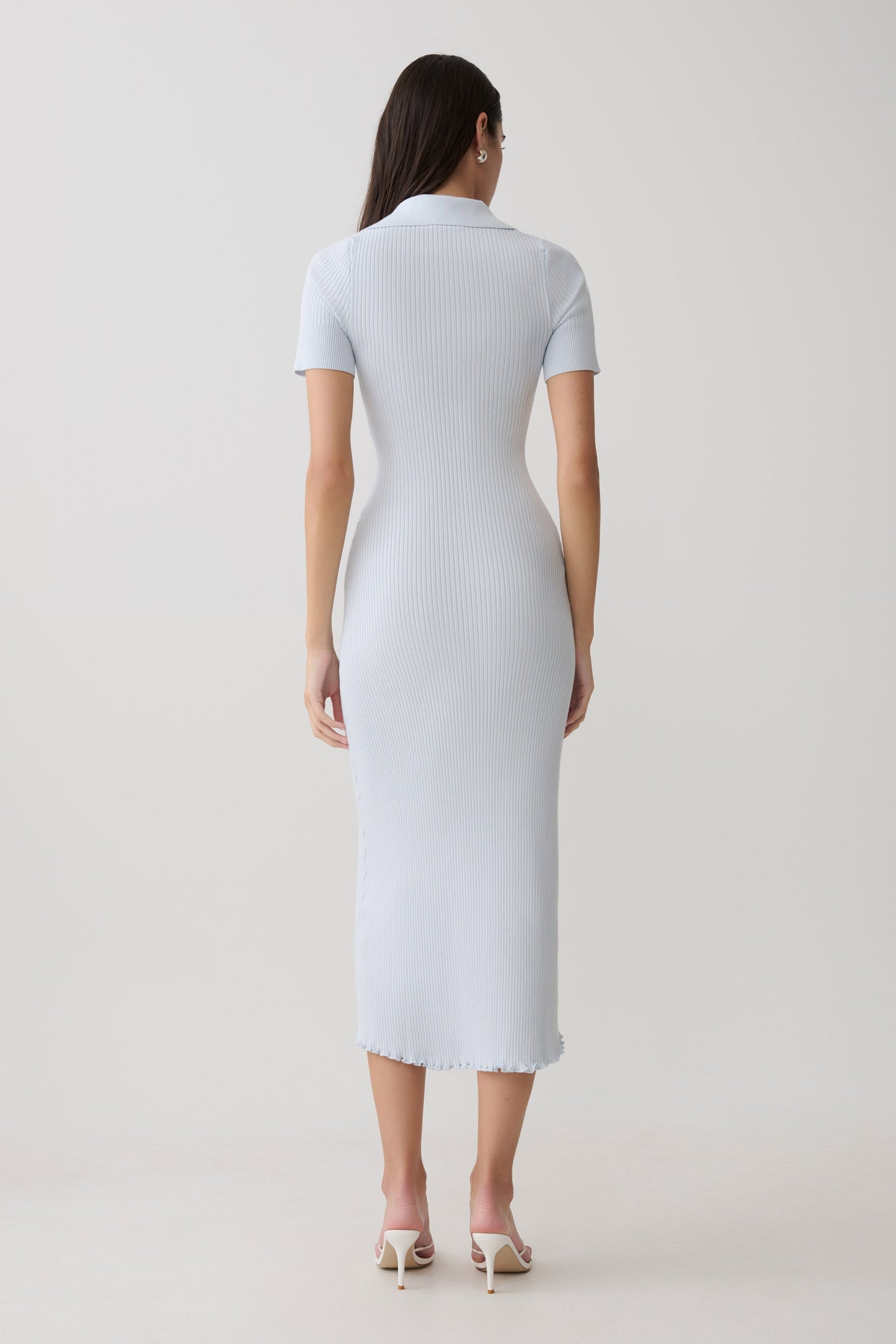 Vestido Midi de Punto Cuello y Manga Corta Nichelle - Azul Claro