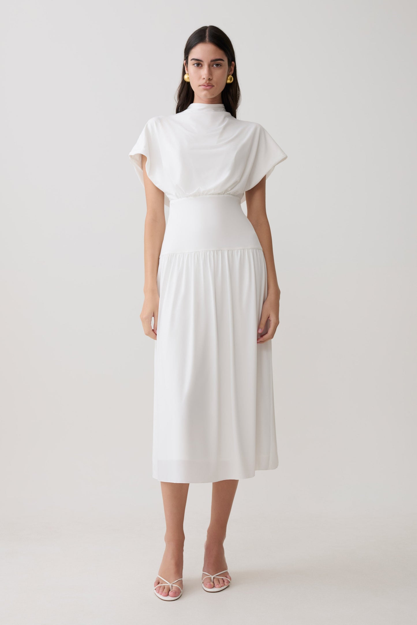 Vestido Midi Cuello Alto Cowl Ailla - Blanco