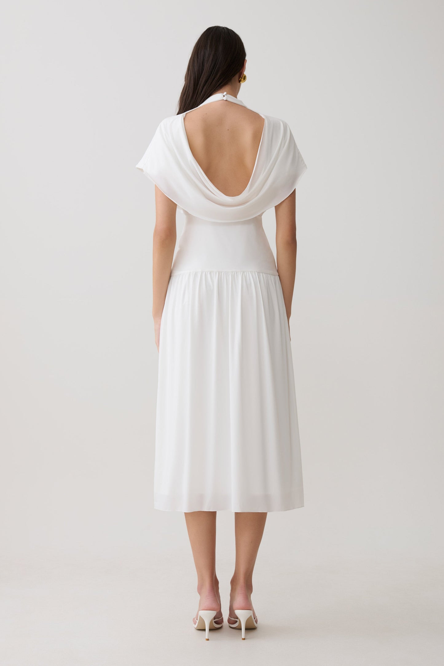 Vestido Midi Cuello Alto Cowl Ailla - Blanco