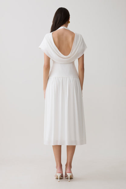 Vestido Midi Cuello Alto Cowl Ailla - Blanco
