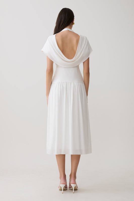 Vestido Midi Cuello Alto Cowl Ailla - Blanco
