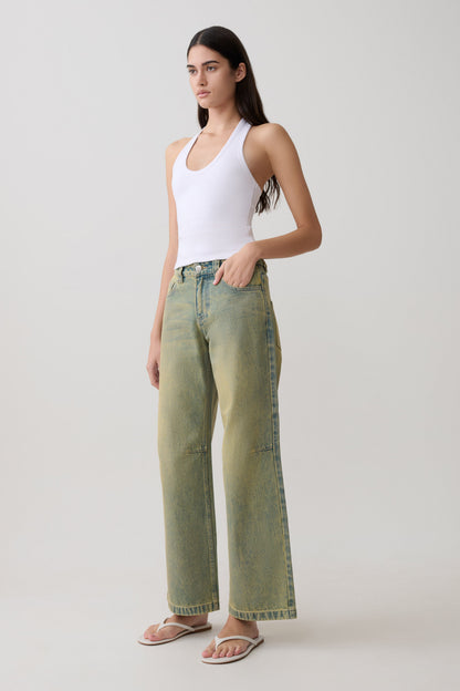 Jeans de Pierna Ancha Talle Medio Joey - Verde Lavado