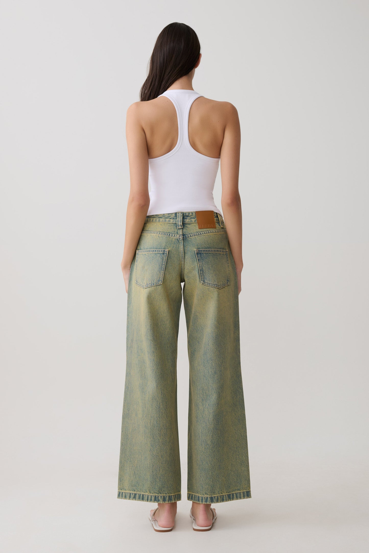 Jeans de Pierna Ancha Talle Medio Joey - Verde Lavado