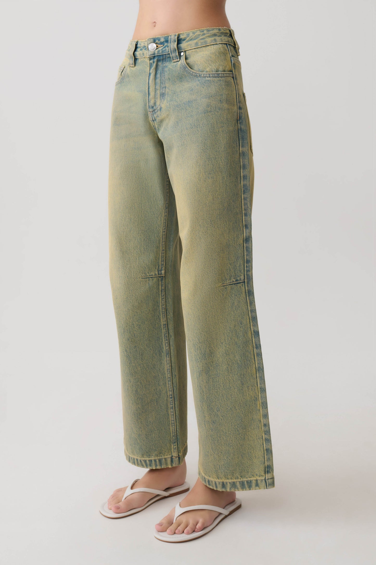 Jeans de Pierna Ancha Talle Medio Joey - Verde Lavado