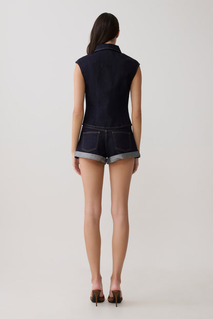 Top Largo de Denim con Cuello Jeremy - Índigo Azul Lavado