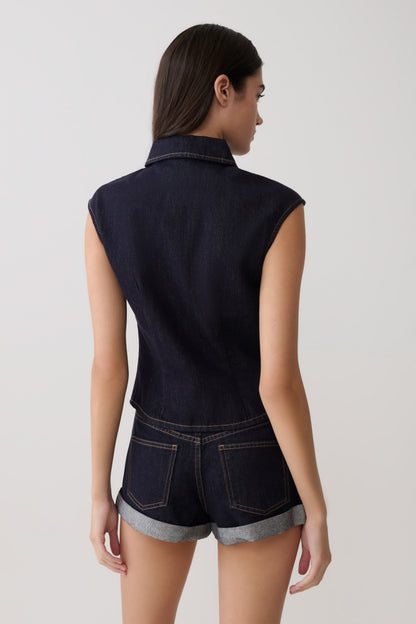 Top Largo de Denim con Cuello Jeremy - Índigo Azul Lavado