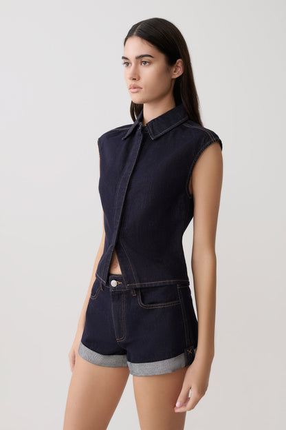 Top Largo de Denim con Cuello Jeremy - Índigo Azul Lavado