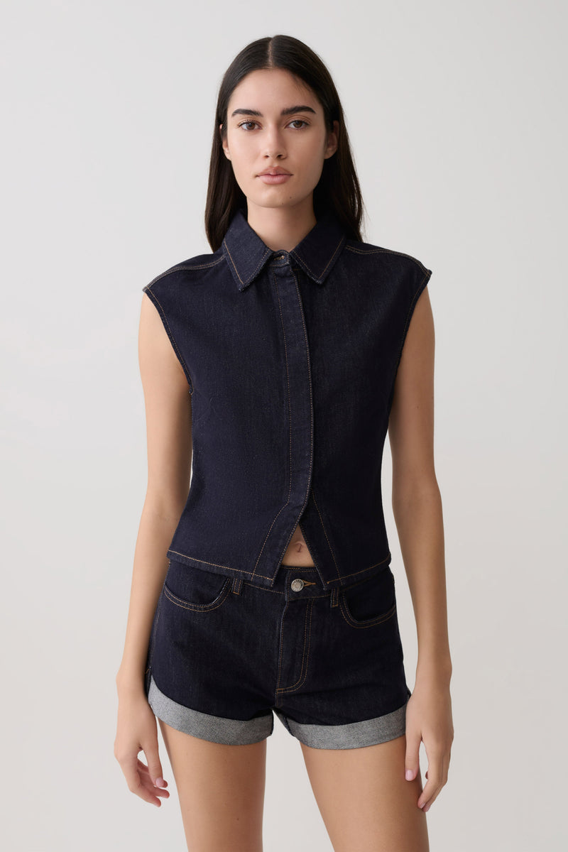 Top Largo de Denim con Cuello Jeremy - Índigo Azul Lavado