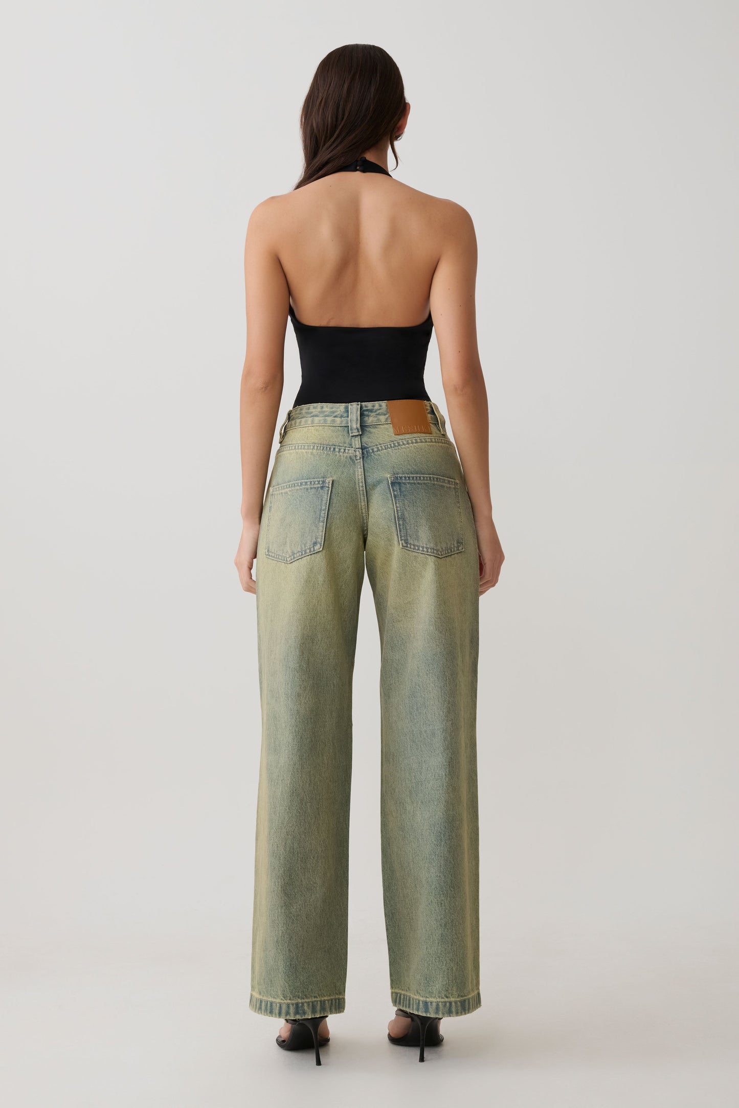 Jeans de Pierna Ancha Talle Medio Joey - Verde Lavado