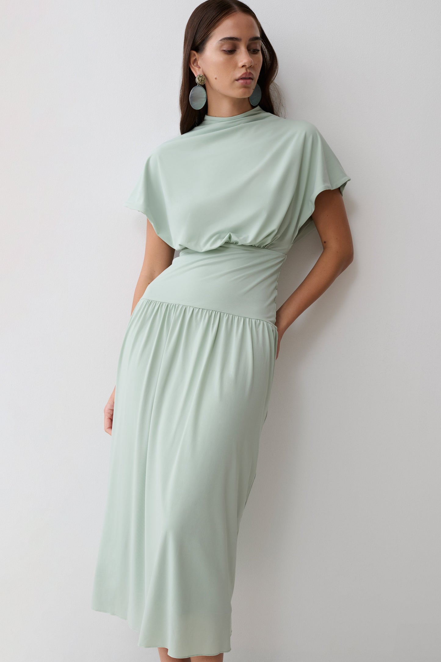 Vestido Midi Cuello Alto Cowl Ailla - Gris Aqua