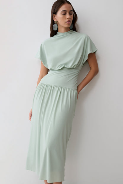 Vestido Midi Cuello Alto Cowl Ailla - Gris Aqua